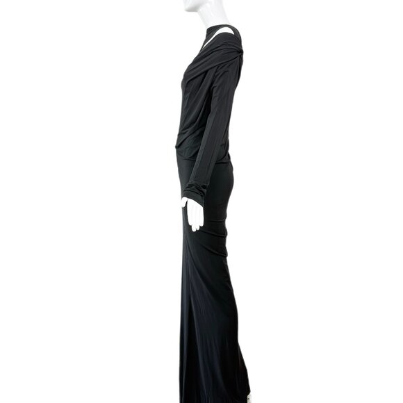 DONNA KARAN black long sleeve maxi dress evening gown ruched cut out - Picture 5 of 8